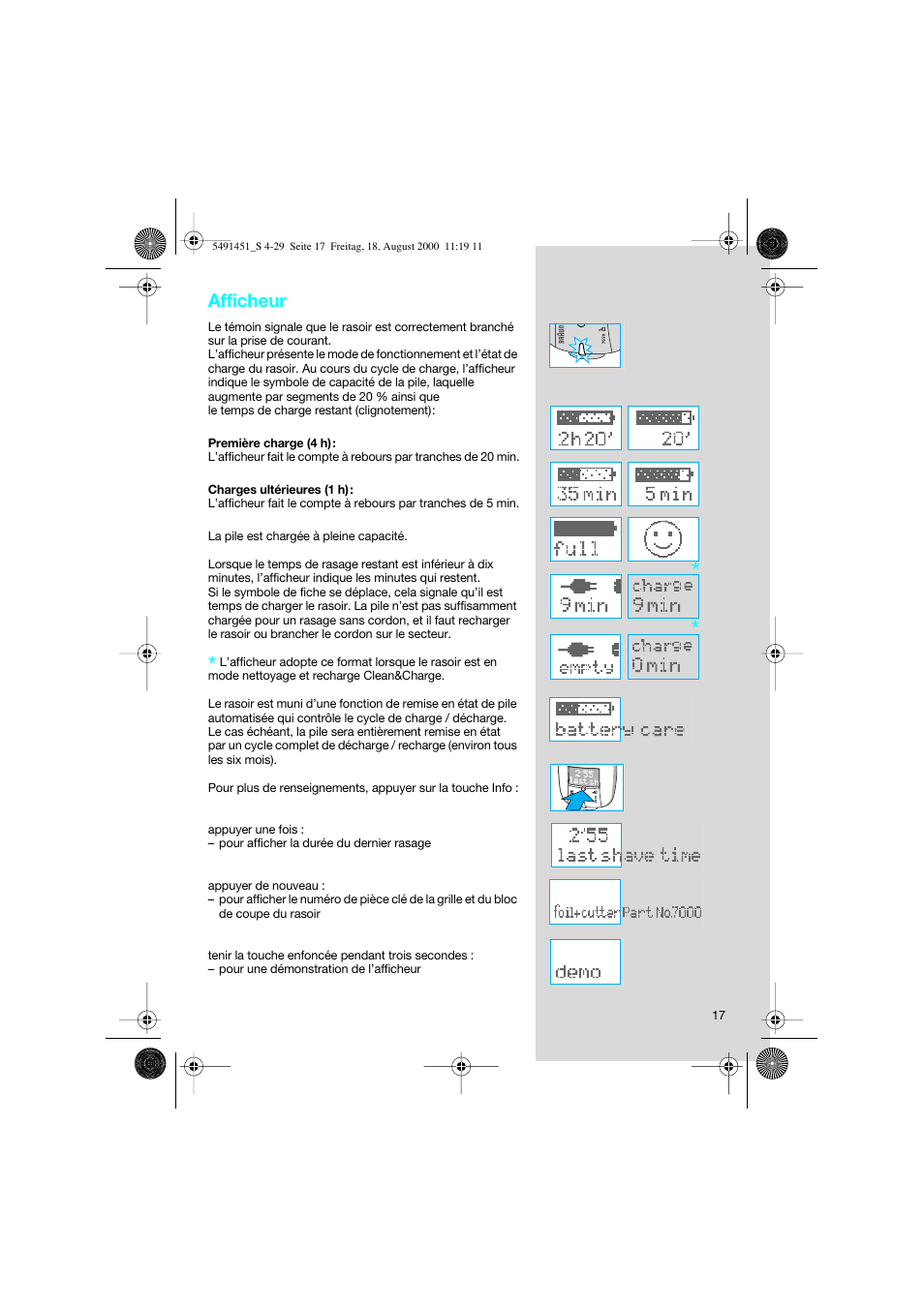 Afficheur | Braun 7570 Syncro System User Manual | Page 17 / 29