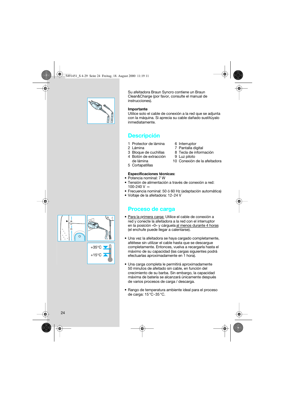 Descripción, Proceso de carga | Braun 7570 Syncro System User Manual | Page 24 / 29