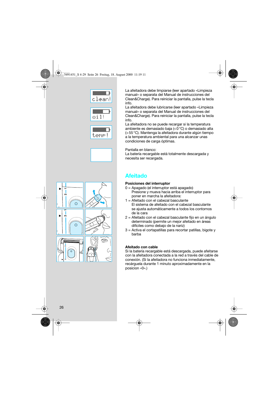 Afeitado | Braun 7570 Syncro System User Manual | Page 26 / 29