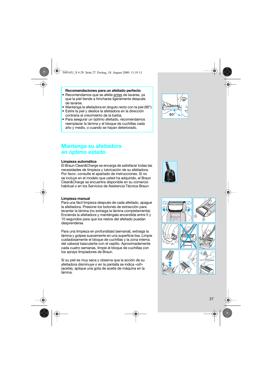Mantenga su afeitadora en óptimo estado | Braun 7570 Syncro System User Manual | Page 27 / 29