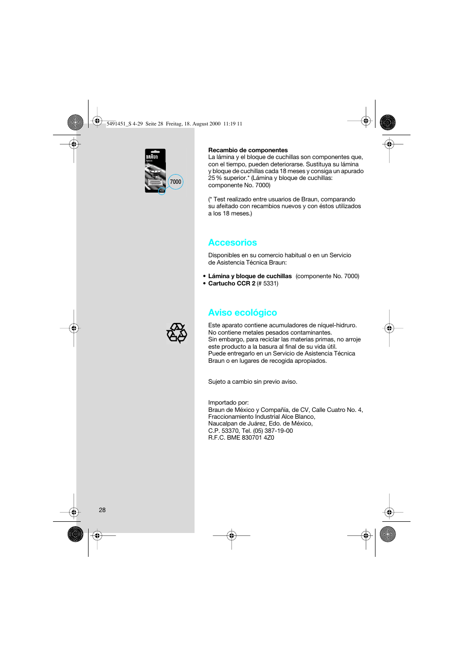 Accesorios, Aviso ecológico | Braun 7570 Syncro System User Manual | Page 28 / 29