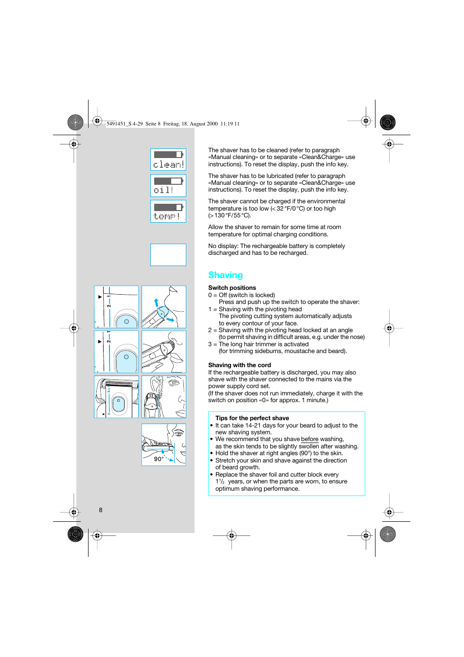 Shaving | Braun 7570 Syncro System User Manual | Page 8 / 29