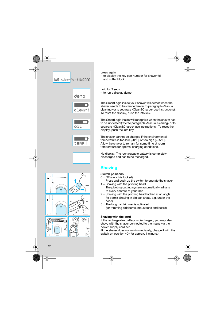 Shaving | Braun 7690 Syncro System Smart Logic User Manual | Page 12 / 79
