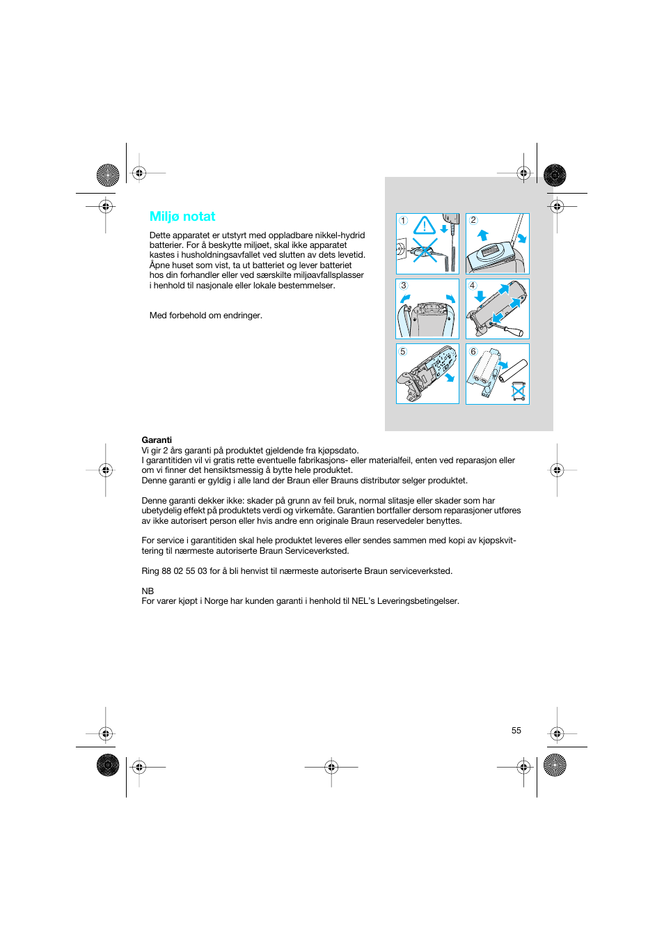 Miljø notat | Braun 7690 Syncro System Smart Logic User Manual | Page 55 / 79