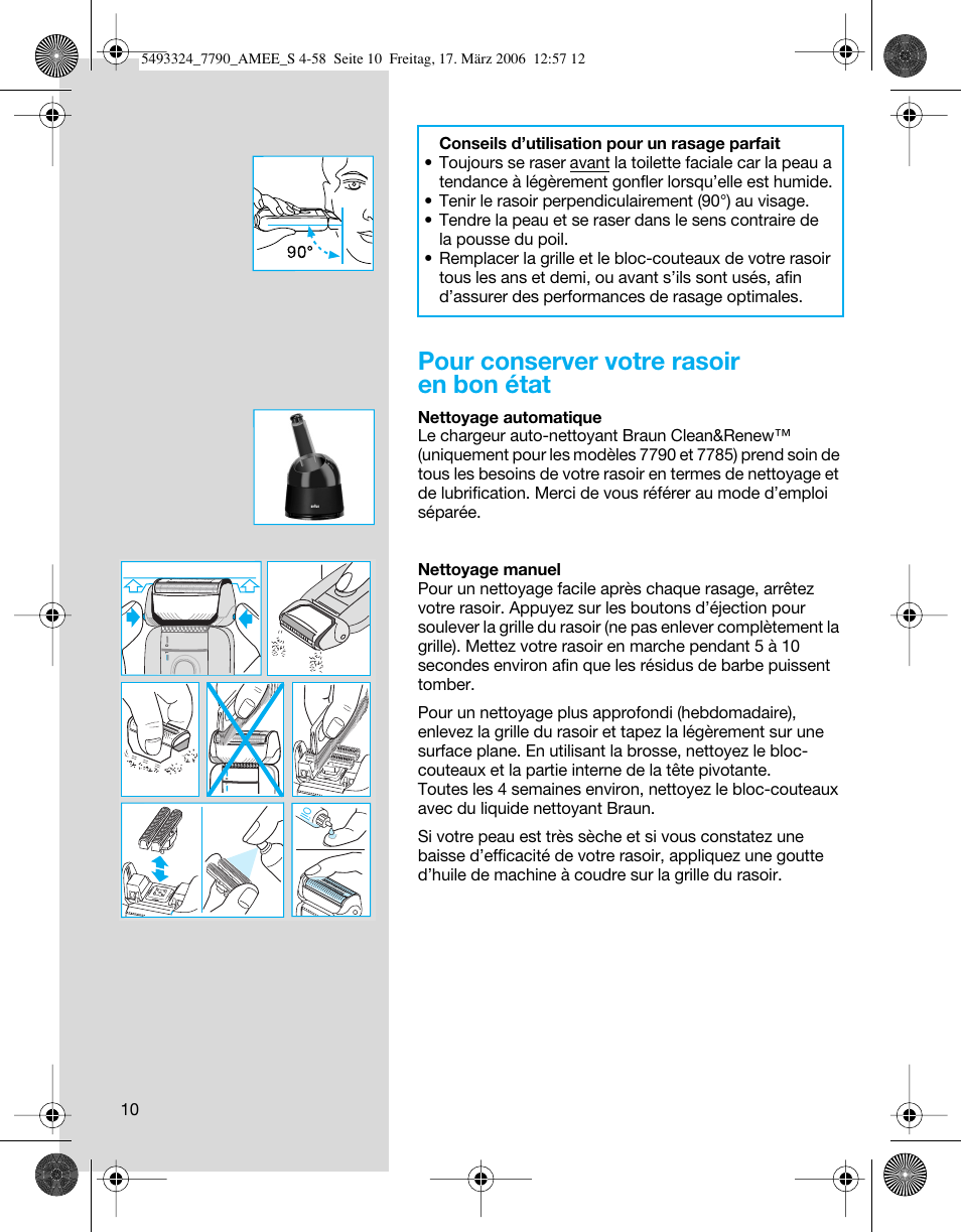 Pour conserver votre rasoir en bon état | Braun 7785 SyncroPro  FR User Manual | Page 10 / 57