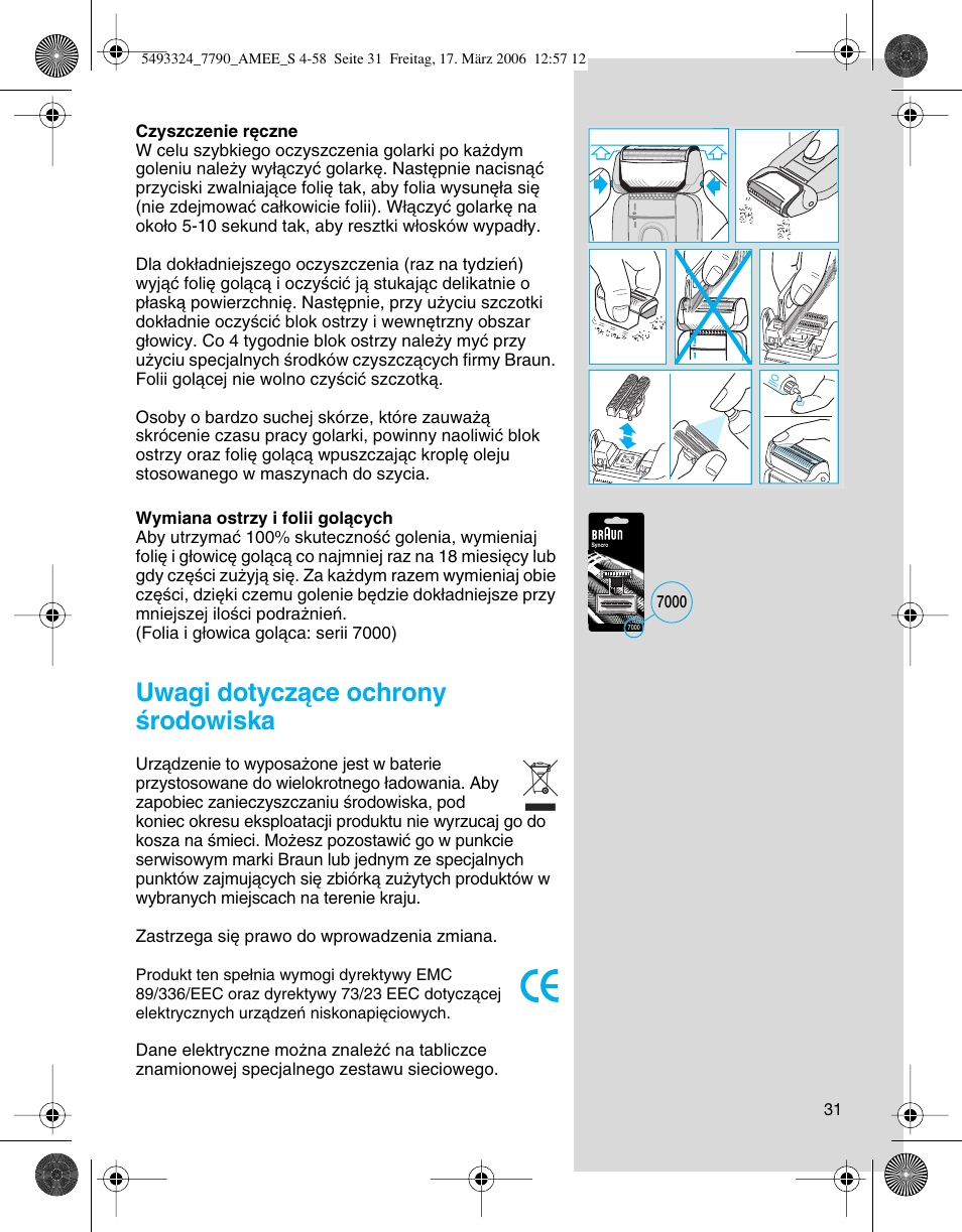 Uwagi dotyczàce ochrony êrodowiska | Braun 7785 SyncroPro  FR User Manual | Page 31 / 57