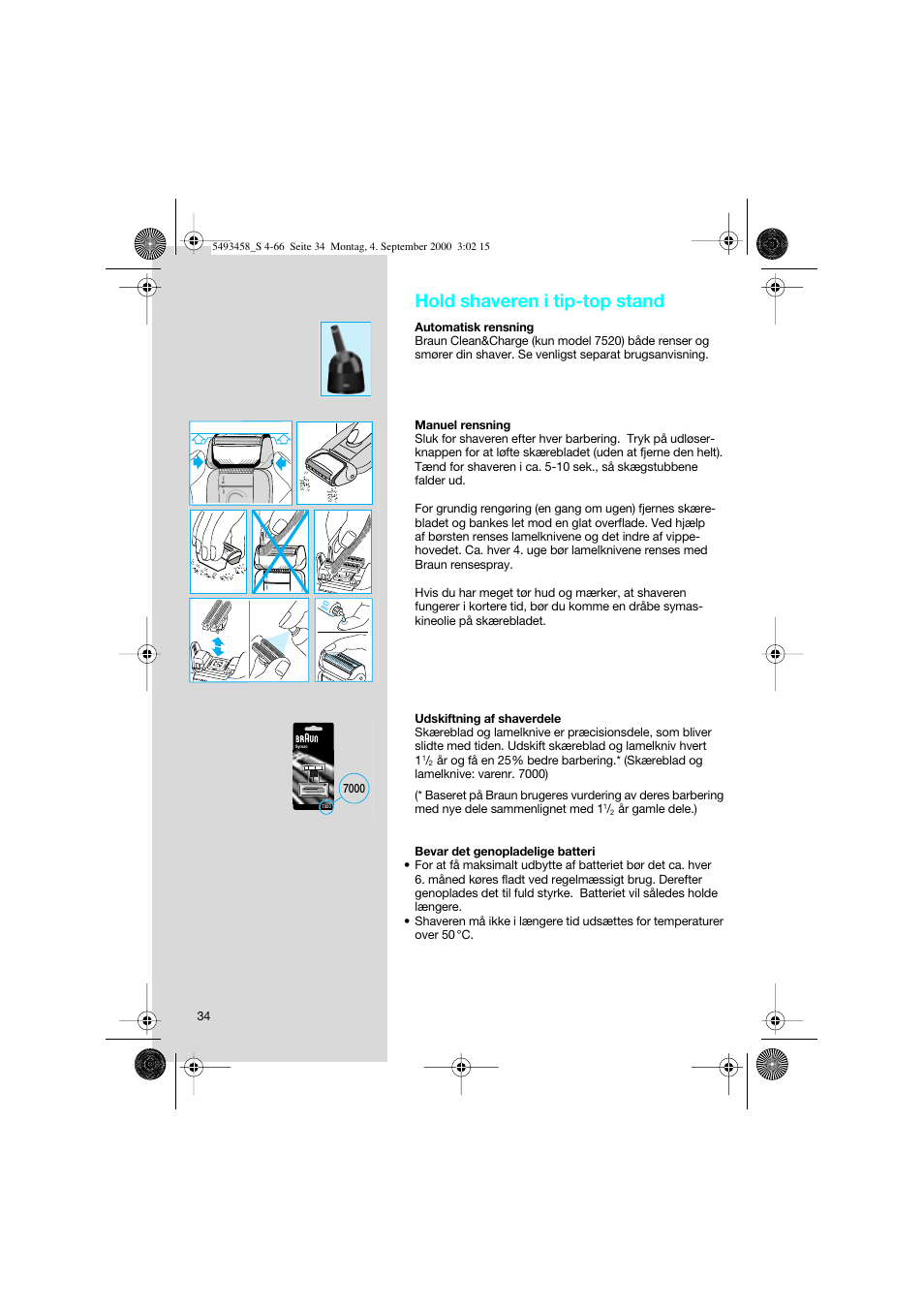Hold shaveren i tip-top stand | Braun 7515 Syncro User Manual | Page 34 / 63