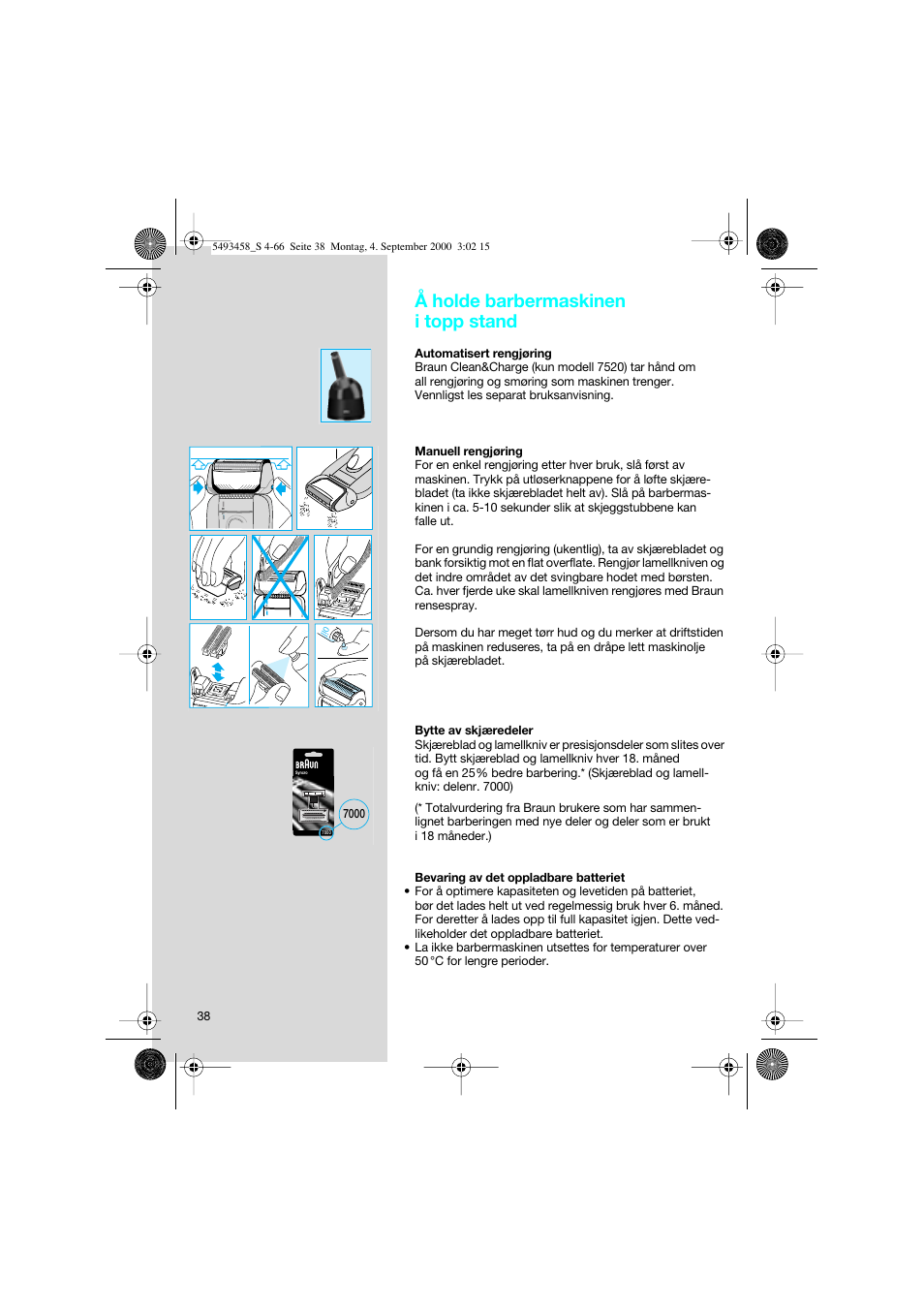 Å holde barbermaskinen i topp stand | Braun 7515 Syncro User Manual | Page 38 / 63