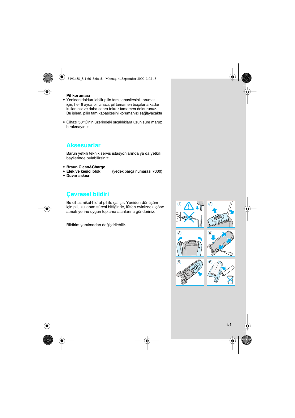 Aksesuarlar, Çevresel bildiri | Braun 7515 Syncro User Manual | Page 51 / 63