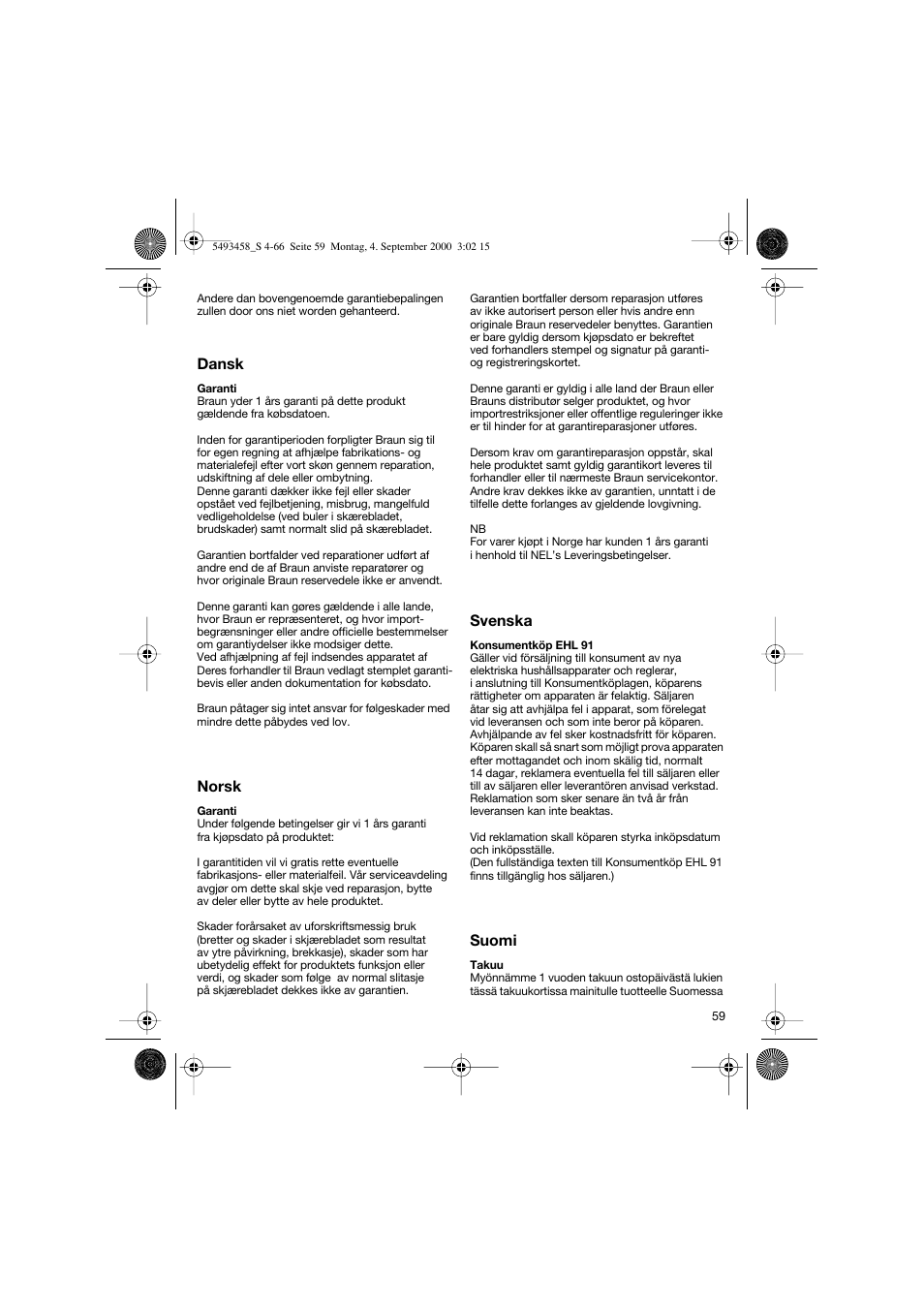 Braun 7515 Syncro User Manual | Page 59 / 63