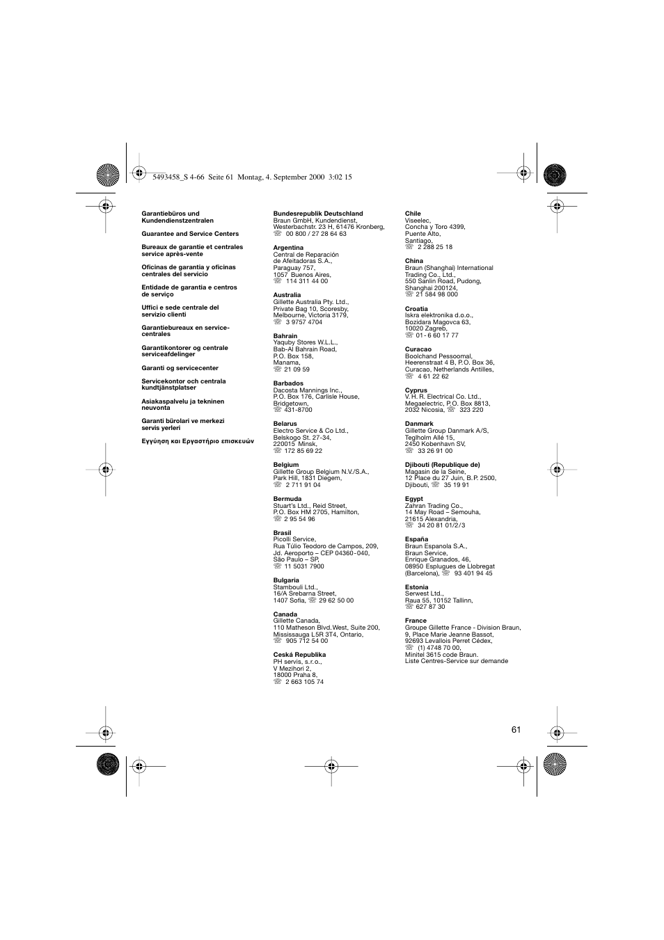 Braun 7515 Syncro User Manual | Page 61 / 63