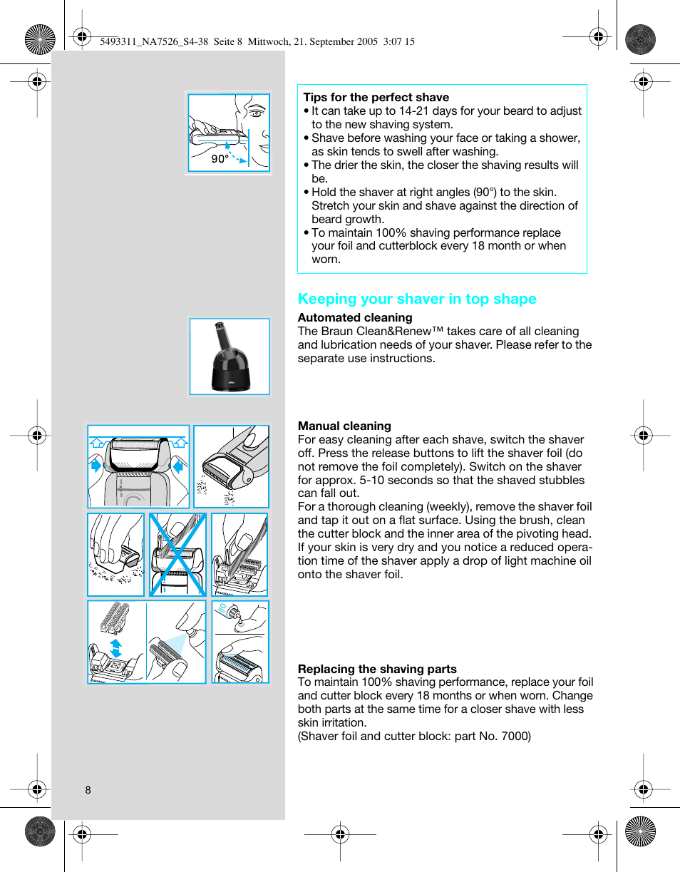 Keeping your shaver in top shape | Braun 7526 SyncroPro System User Manual | Page 8 / 35