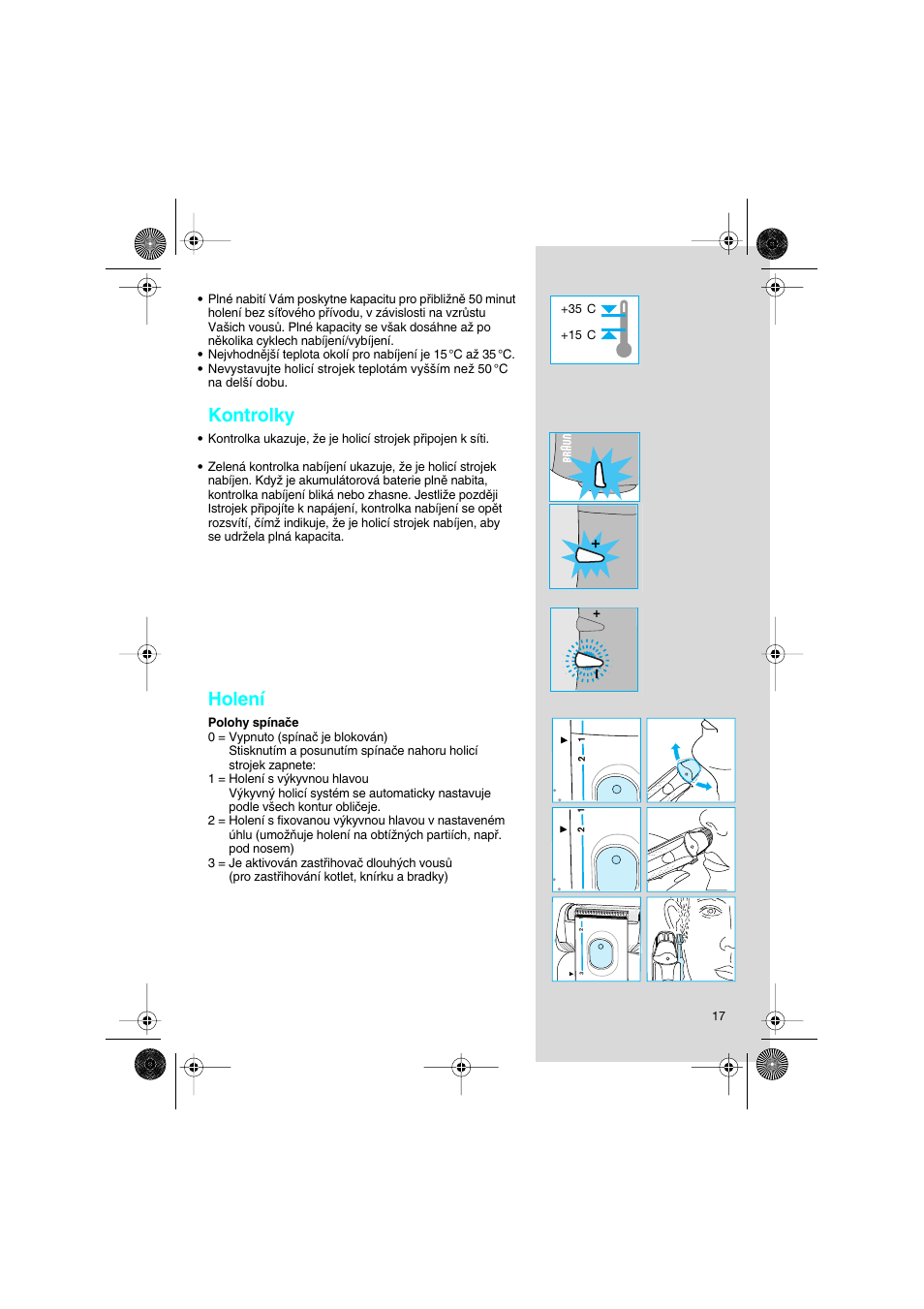 Kontrolky, Holení | Braun 7630 Syncro System Smart Logic User Manual | Page 17 / 63