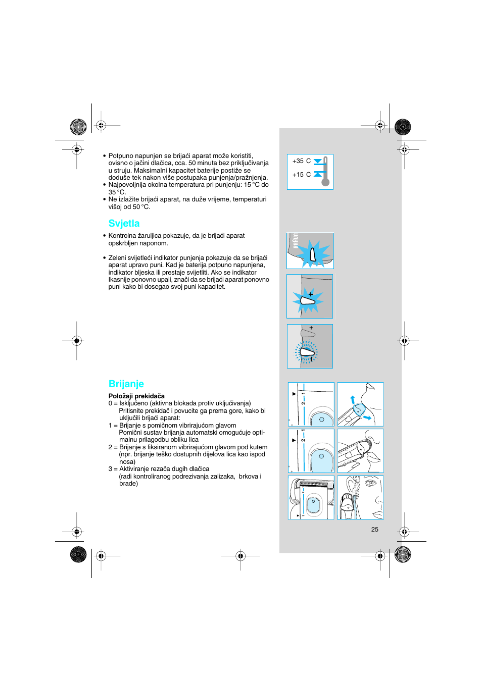 Svjetla, Brijanje | Braun 7630 Syncro System Smart Logic User Manual | Page 25 / 63