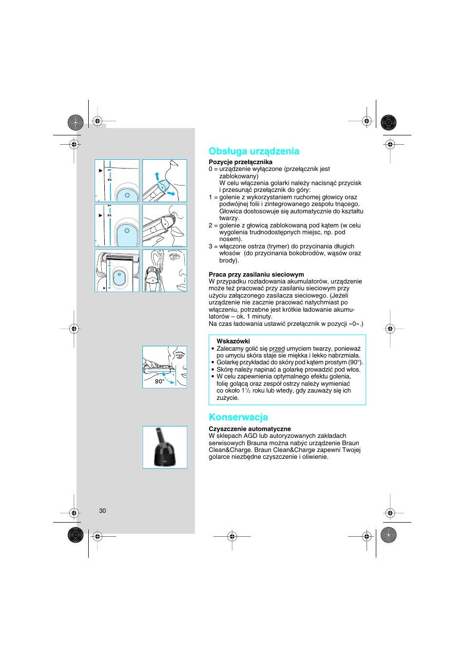 Obs∏uga urzàdzenia, Konserwacja | Braun 7630 Syncro System Smart Logic User Manual | Page 30 / 63