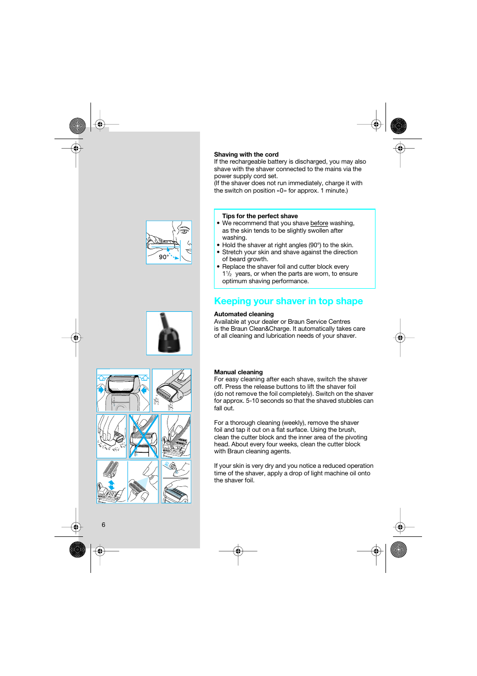 Keeping your shaver in top shape | Braun 7630 Syncro System Smart Logic User Manual | Page 6 / 63