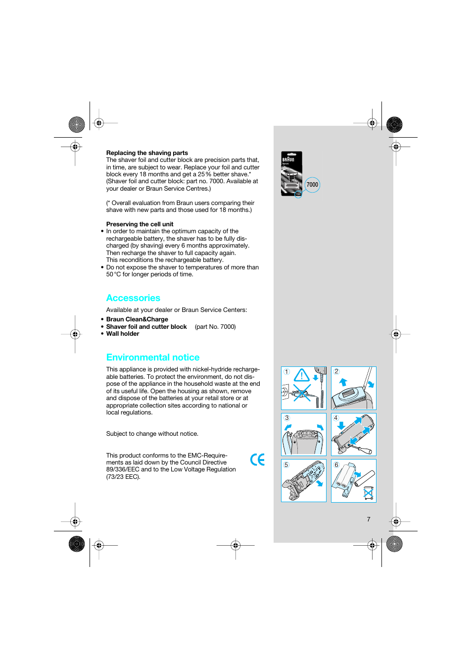 Accessories, Environmental notice | Braun 7630 Syncro System Smart Logic User Manual | Page 7 / 63