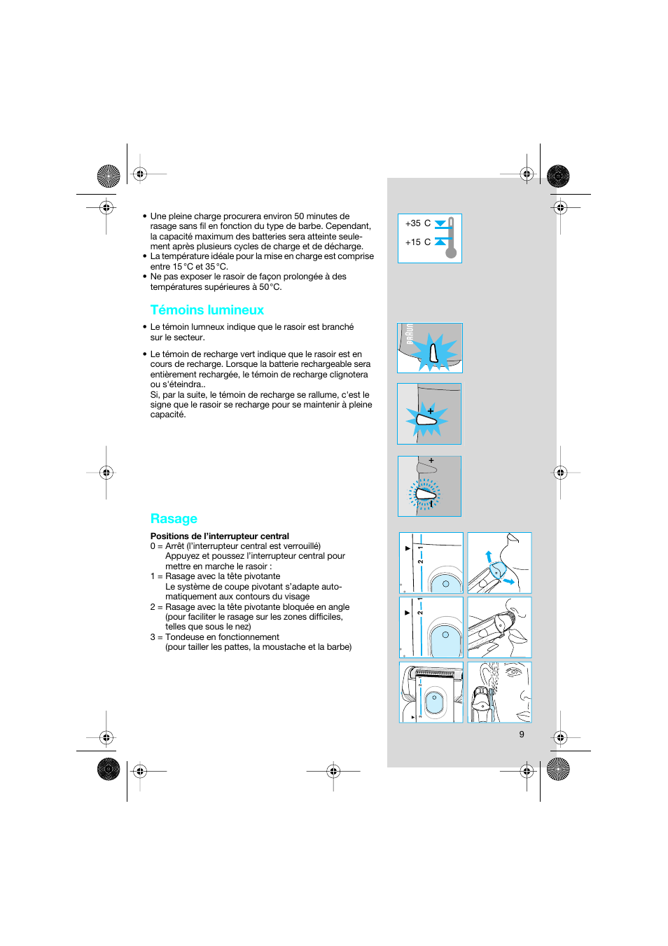 Témoins lumineux, Rasage | Braun 7630 Syncro System Smart Logic User Manual | Page 9 / 63
