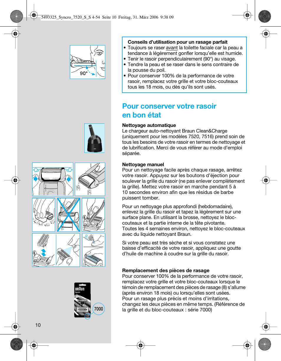 Pour conserver votre rasoir en bon état | Braun 7516 Syncro User Manual | Page 10 / 53