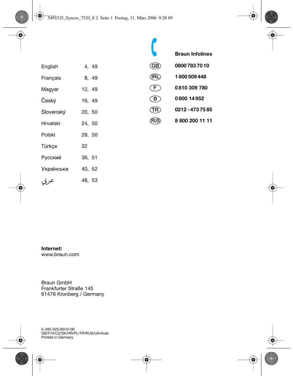 Braun 7516 Syncro User Manual | Page 2 / 53
