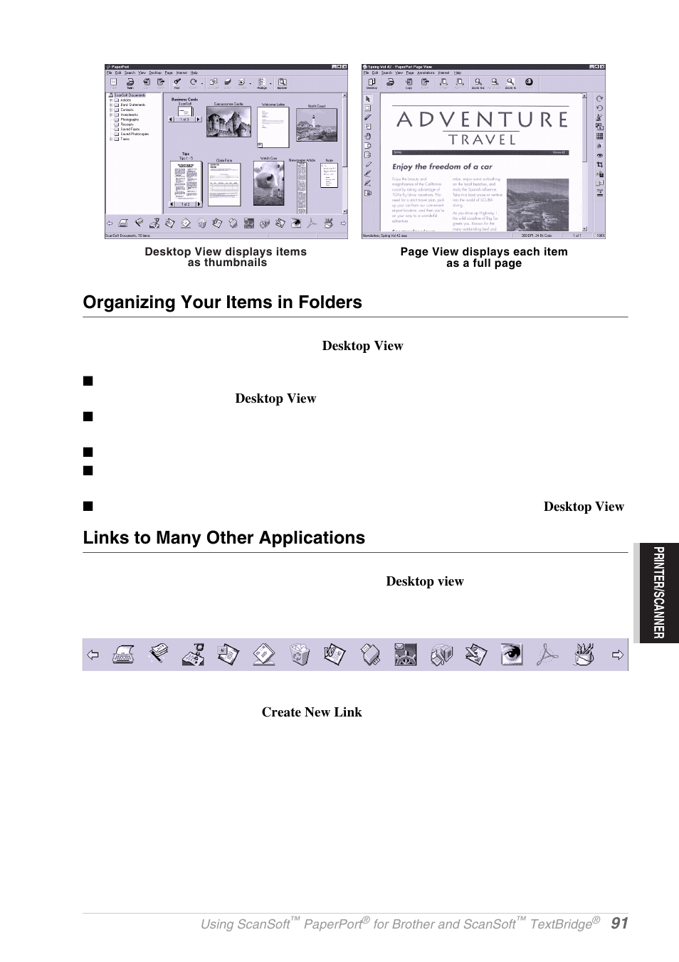 Organizing your items in folders, Links to many other applications | Brother MFC-9030 User Manual | Page 100 / 166