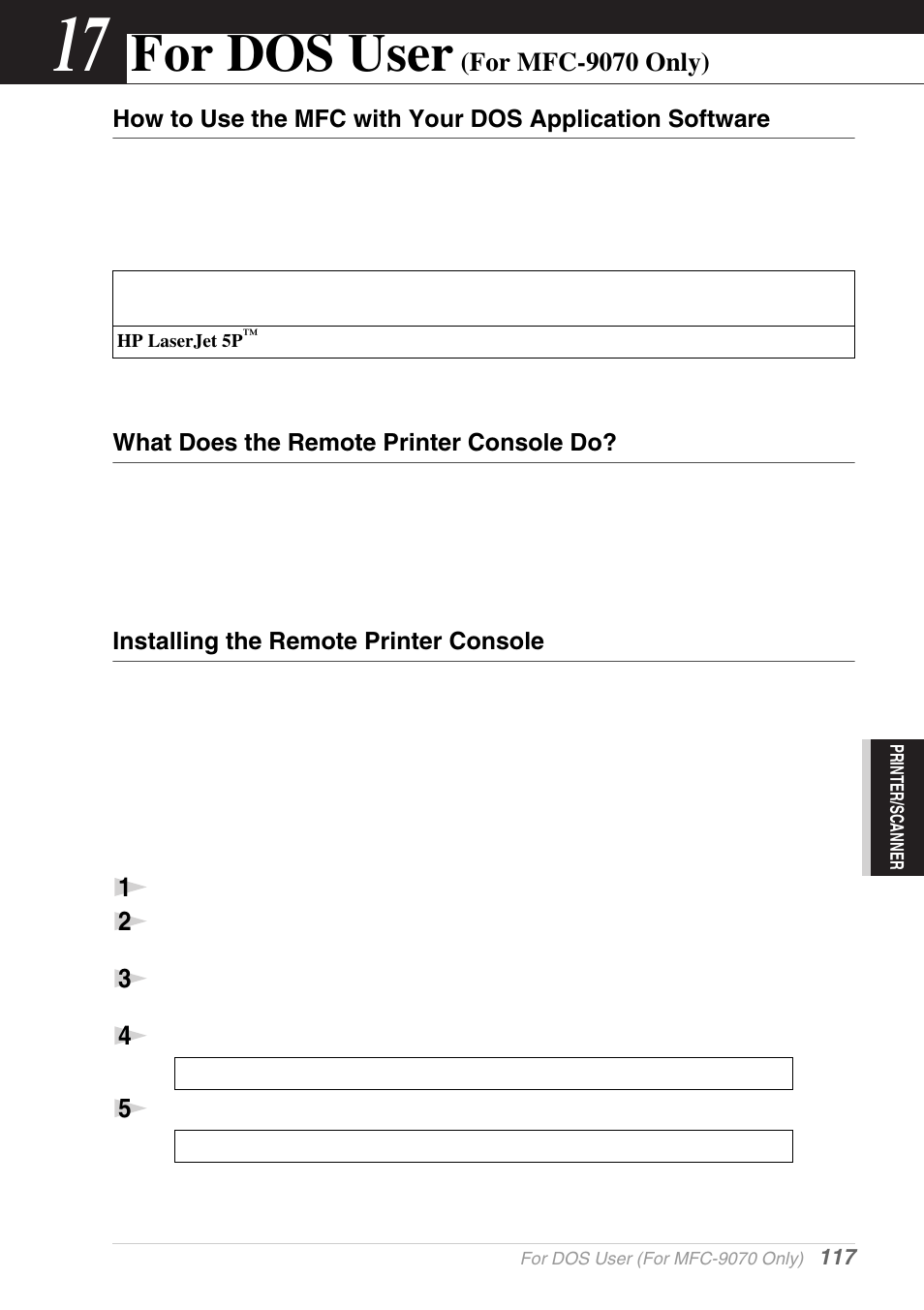 17 for dos user (for mfc-9070 only), What does the remote printer console do, Installing the remote printer console | Chapter 17, For dos user (for mfc-9070 only), For dos user, For mfc-9070 only) | Brother MFC-9030 User Manual | Page 126 / 166