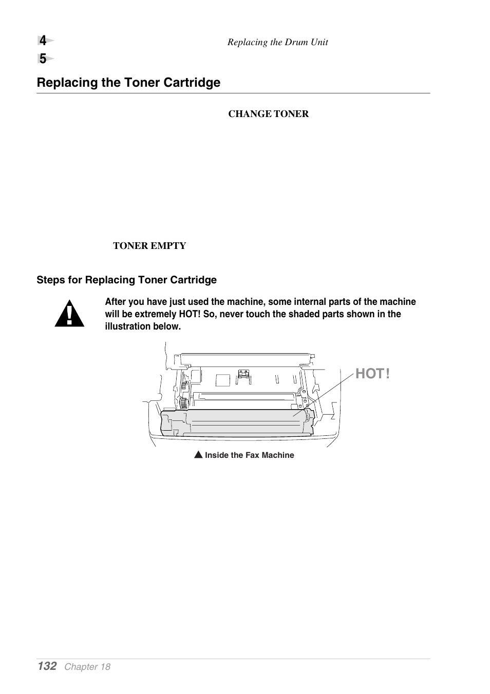 Replacing the toner cartridge, Steps for replacing toner cartridge | Brother MFC-9030 User Manual | Page 141 / 166