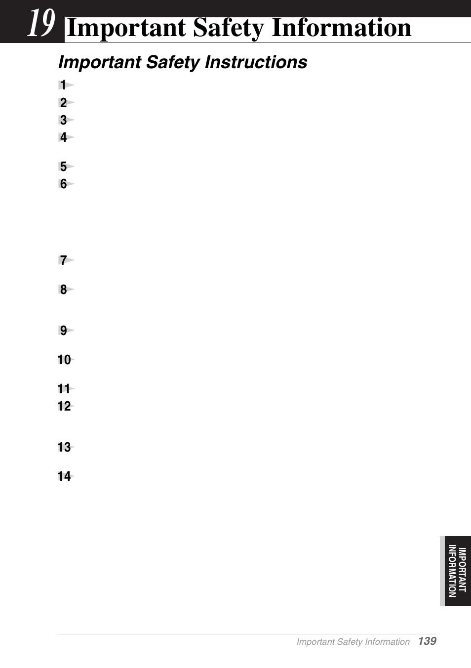 19 important safety information, Important safety instructions, Chapter 19 | Important safety information | Brother MFC-9030 User Manual | Page 148 / 166