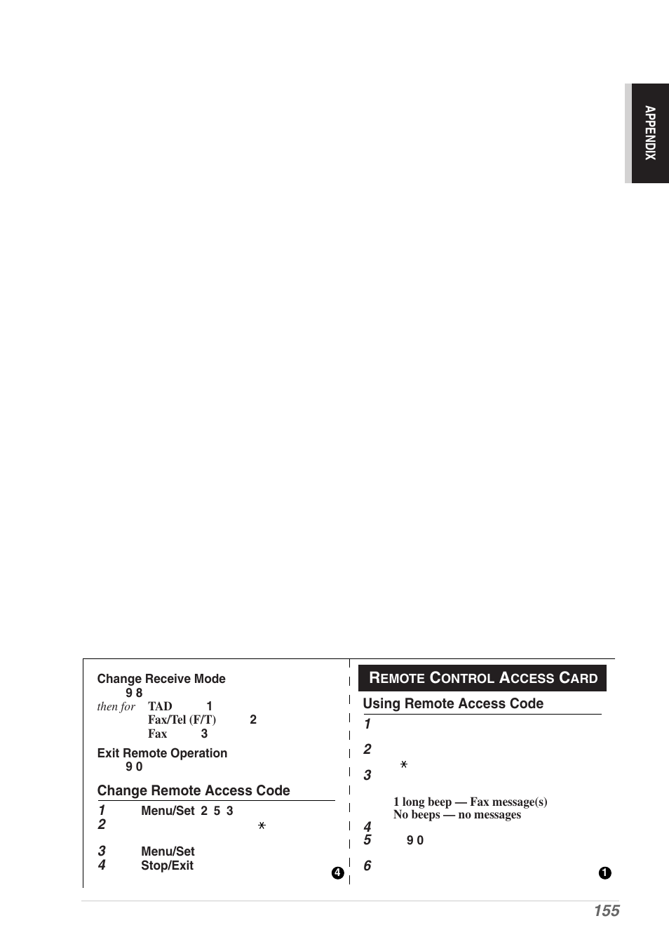 Remote control access card | Brother MFC-9030 User Manual | Page 164 / 166