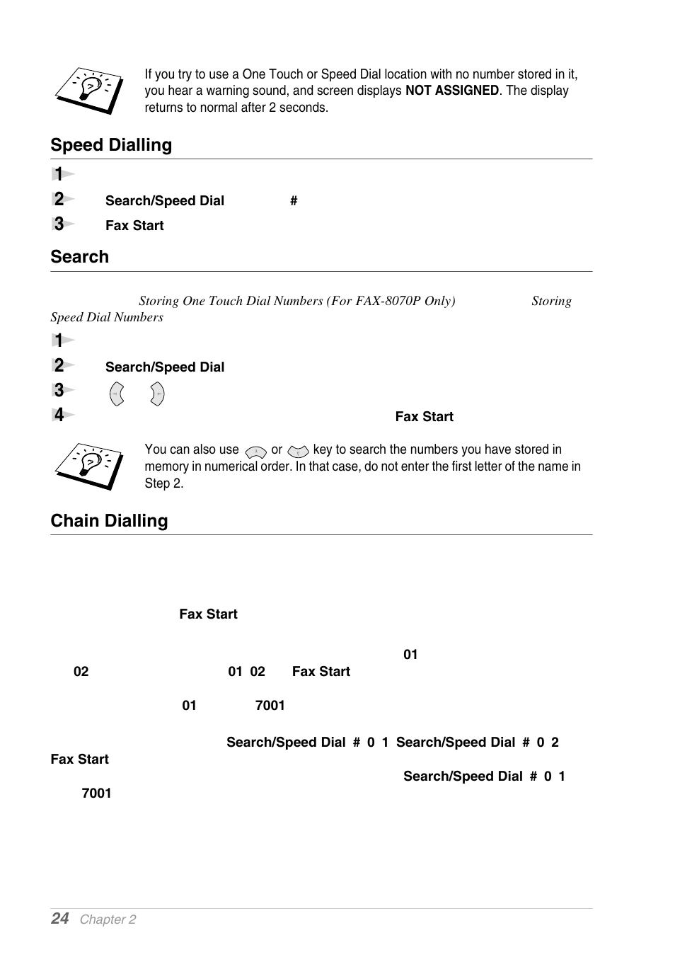 Speed dialling, Search, Chain dialling | Brother MFC-9030 User Manual | Page 33 / 166