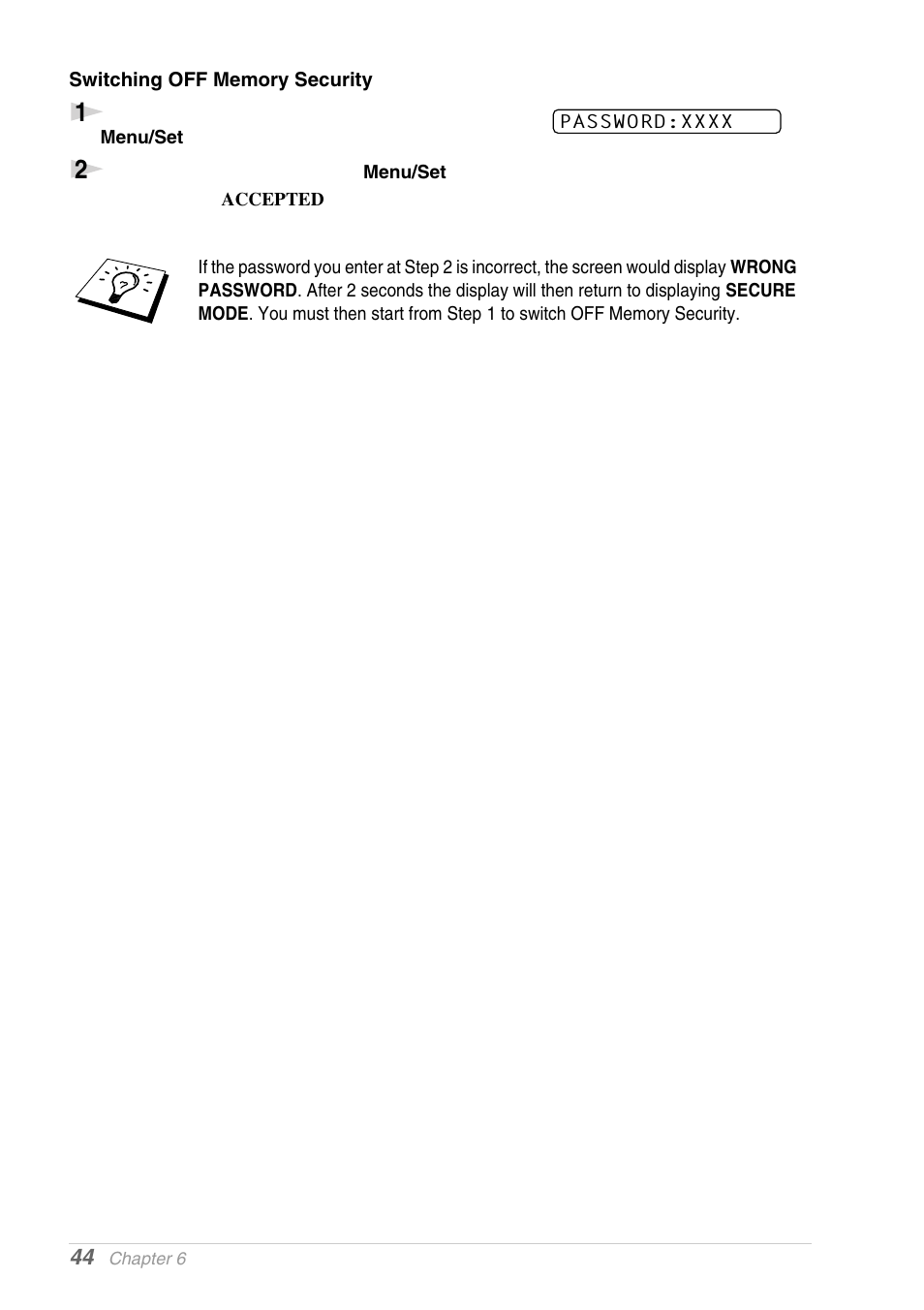 Switching off memory security | Brother MFC-9030 User Manual | Page 53 / 166