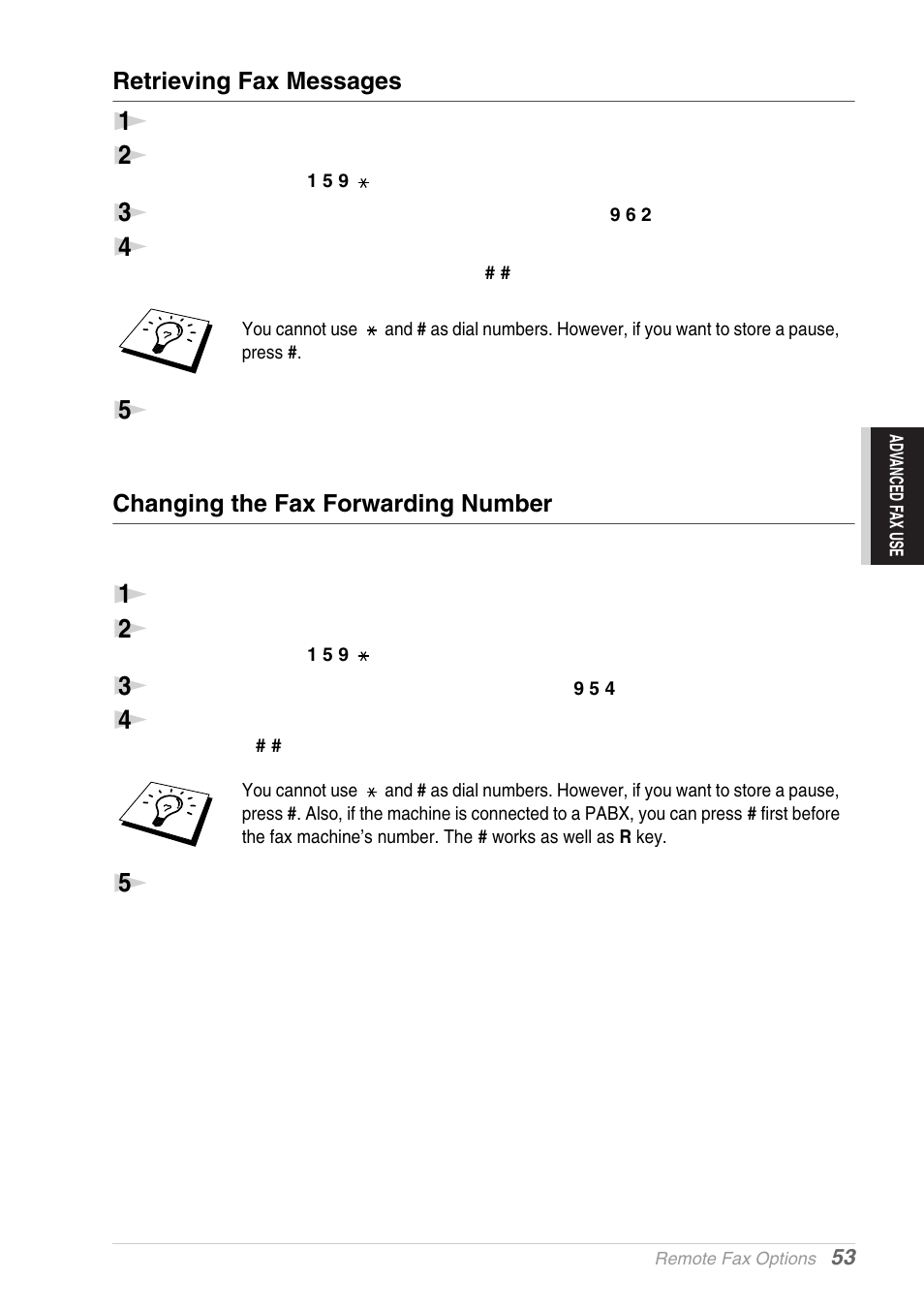 Retrieving fax messages, Changing the fax forwarding number | Brother MFC-9030 User Manual | Page 62 / 166