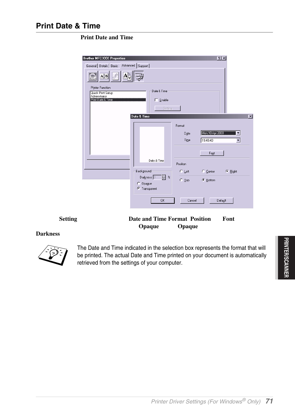 Print date & time | Brother MFC-9030 User Manual | Page 80 / 166