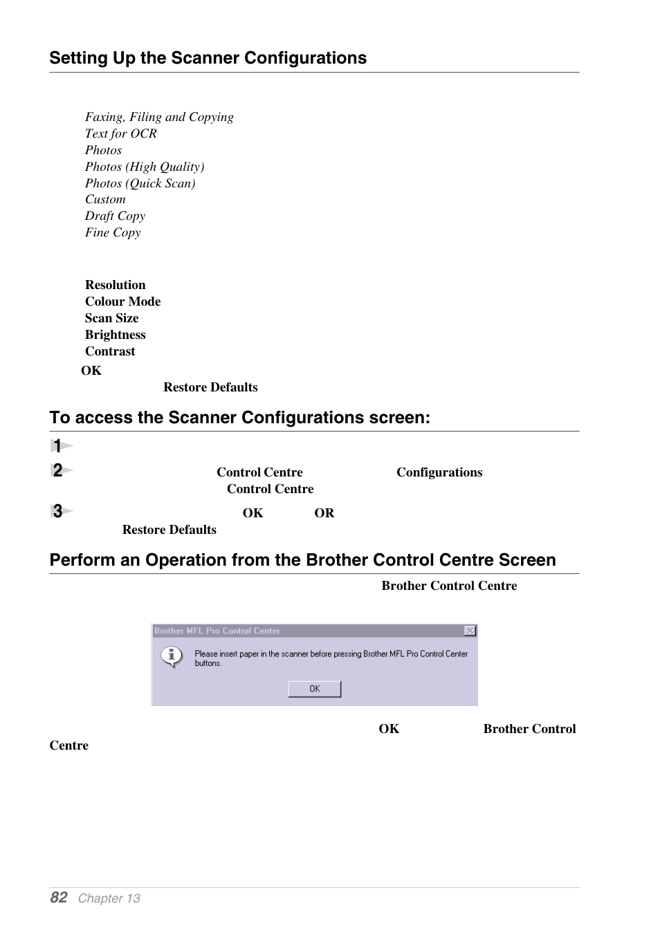 Setting up the scanner configurations, To access the scanner configurations screen | Brother MFC-9030 User Manual | Page 91 / 166