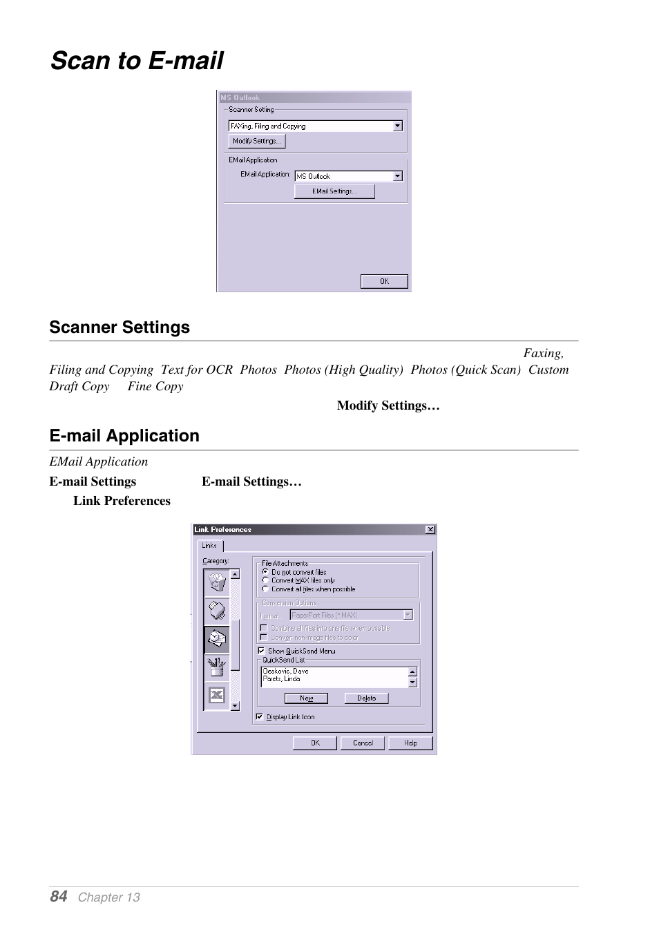 Scan to e-mail, Scanner settings, E-mail application | Brother MFC-9030 User Manual | Page 93 / 166