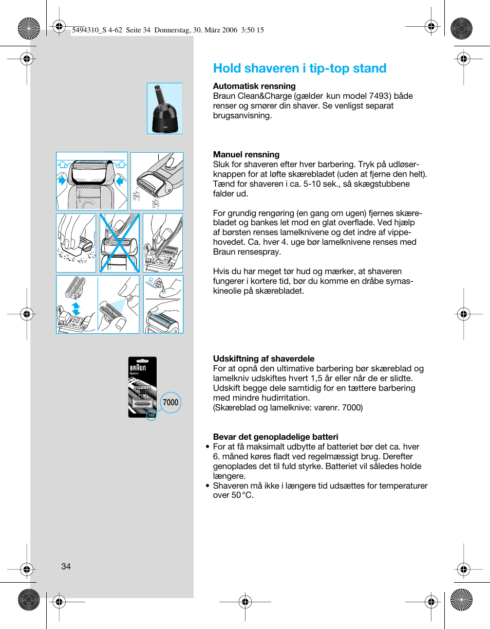 Hold shaveren i tip-top stand | Braun 7475 Syncro User Manual | Page 34 / 59