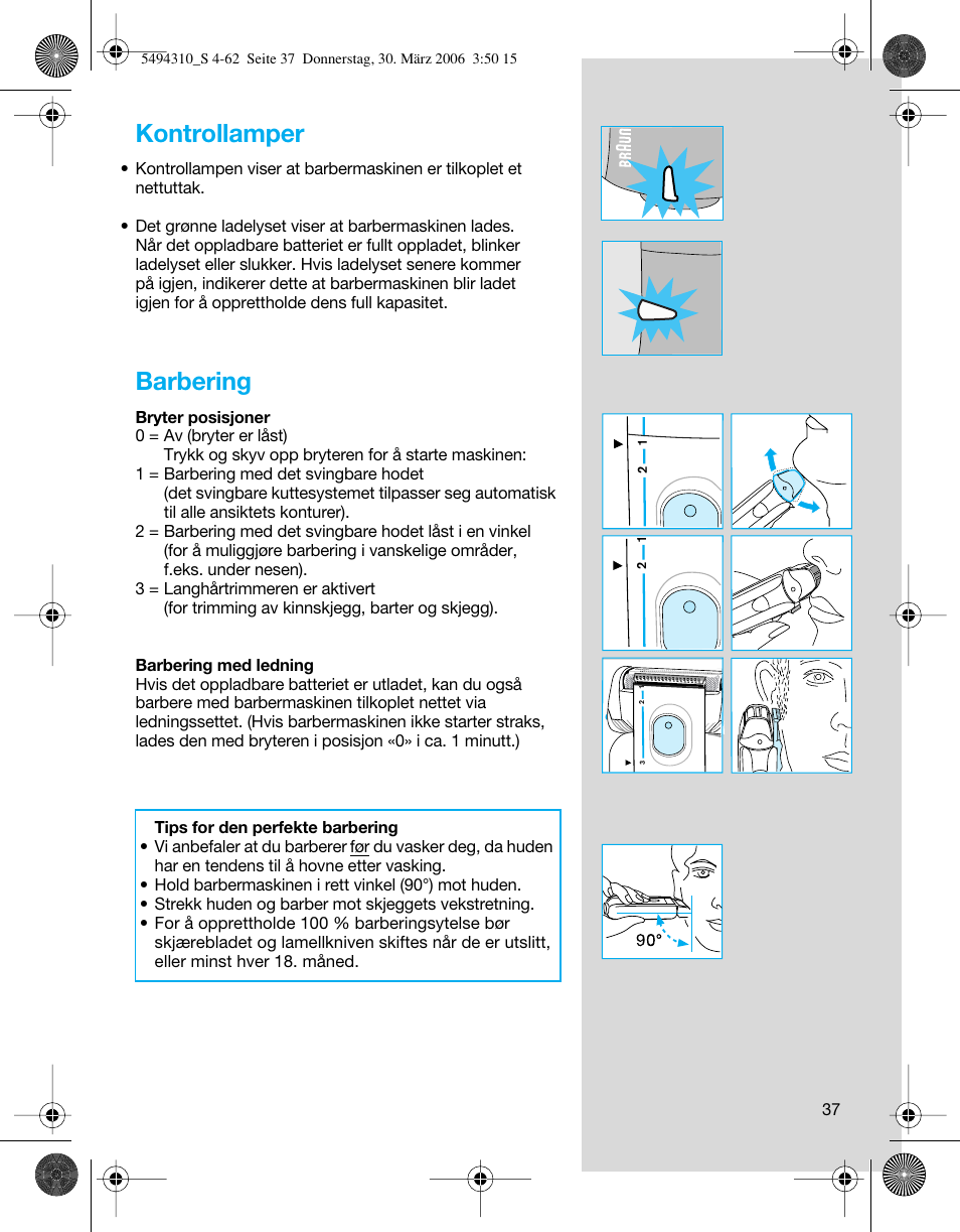 Kontrollamper, Barbering | Braun 7475 Syncro User Manual | Page 37 / 59