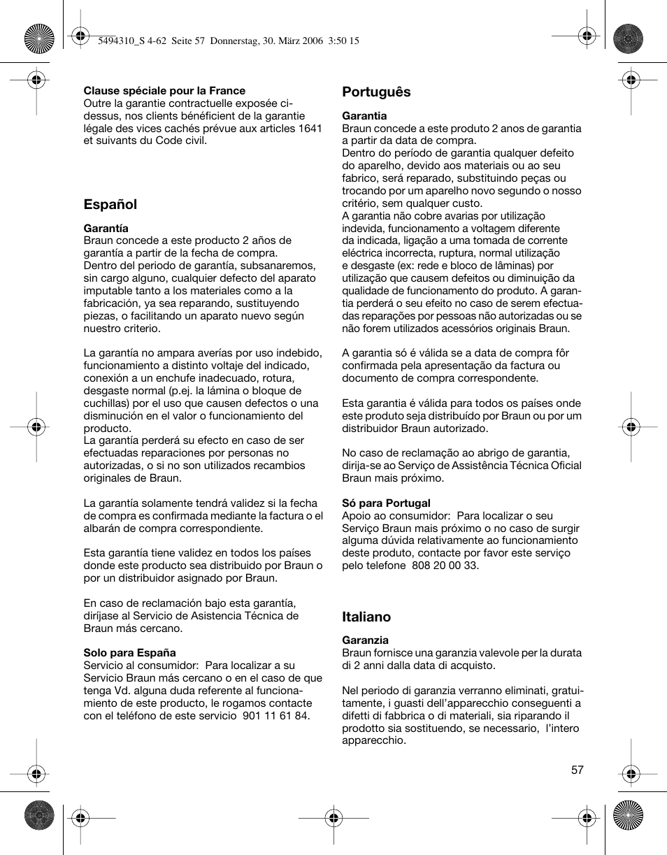Braun 7475 Syncro User Manual | Page 57 / 59