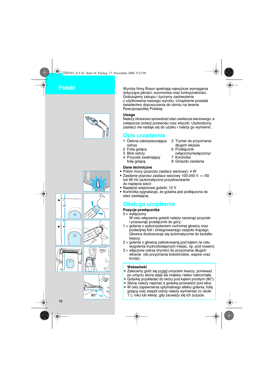 Polski, Opis urzàdzenia, Obs∏uga urzàdzenia | Braun 7015 Syncro User Manual | Page 16 / 38