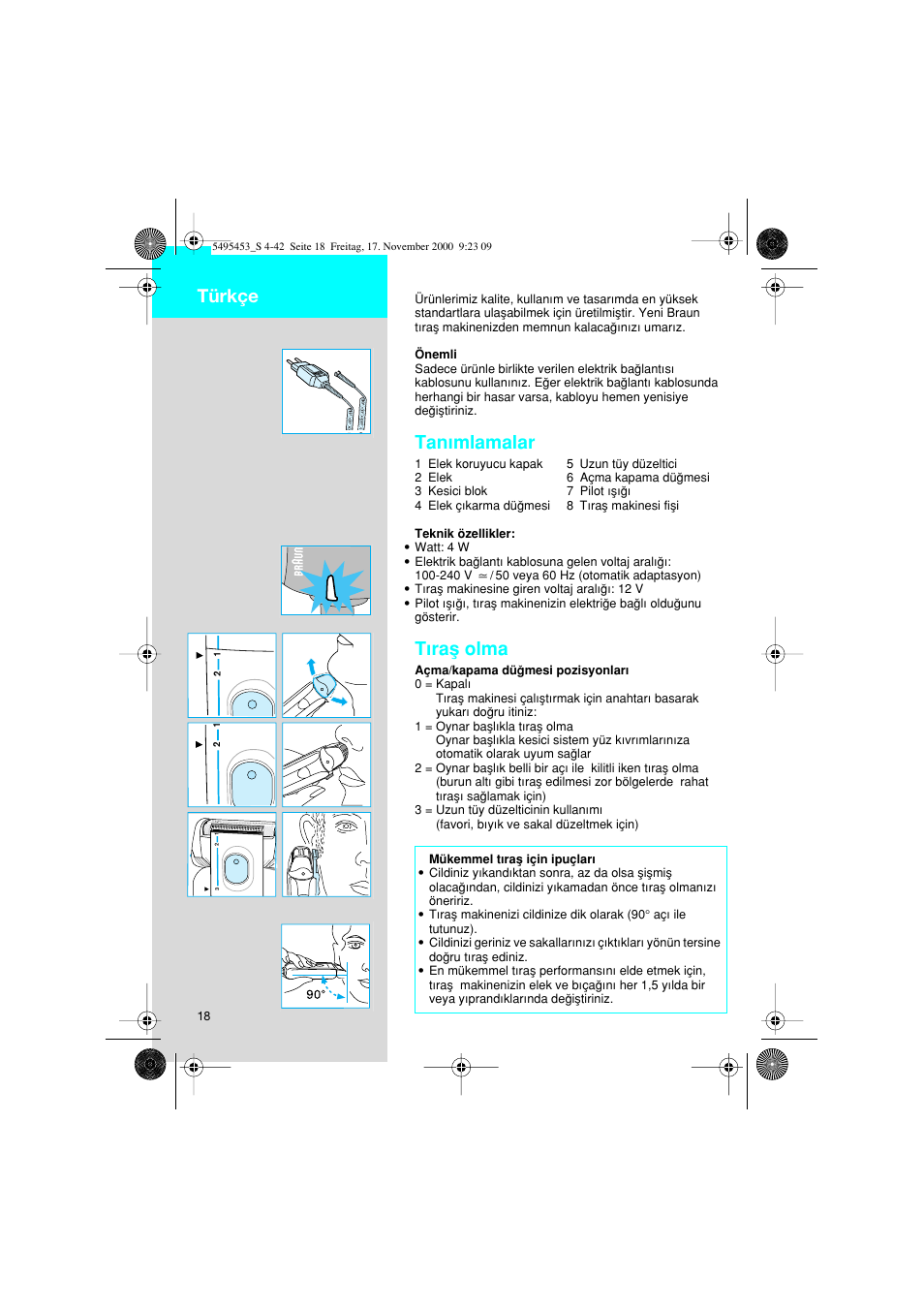Türkçe, Tanımlamalar, Tıraµ olma | Braun 7015 Syncro User Manual | Page 18 / 38