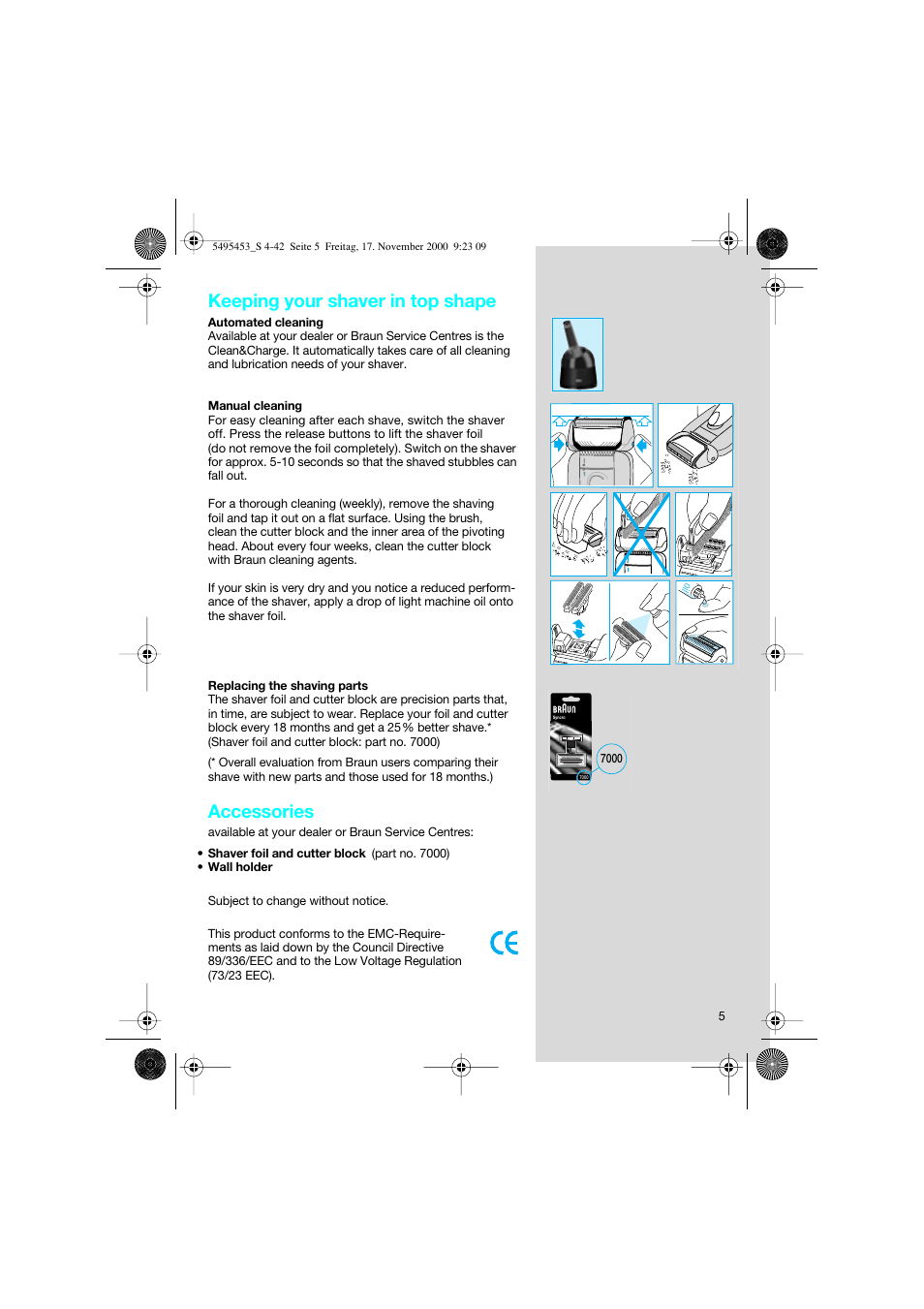 Keeping your shaver in top shape, Accessories | Braun 7015 Syncro User Manual | Page 5 / 38