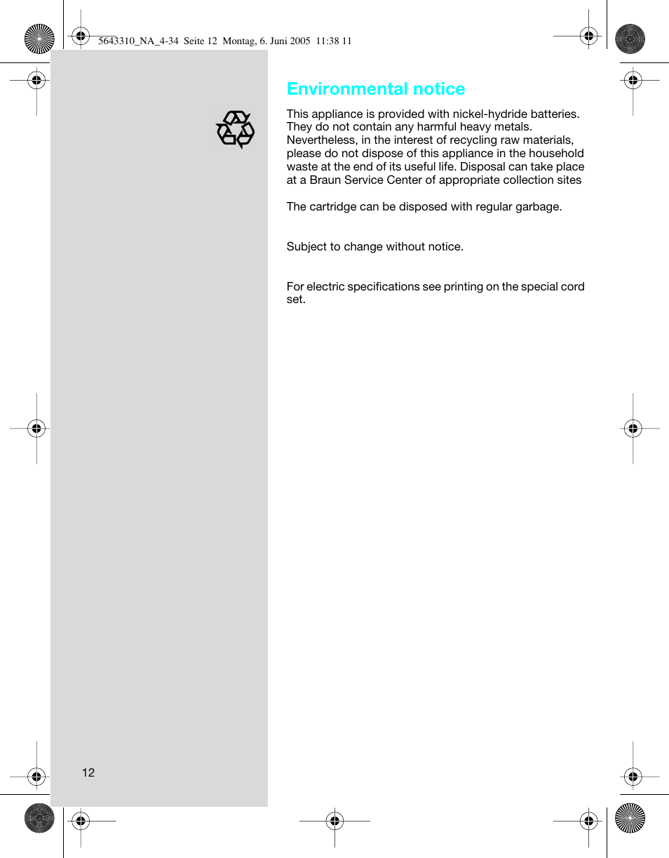 Environmental notice | Braun 8595 Activator User Manual | Page 12 / 34