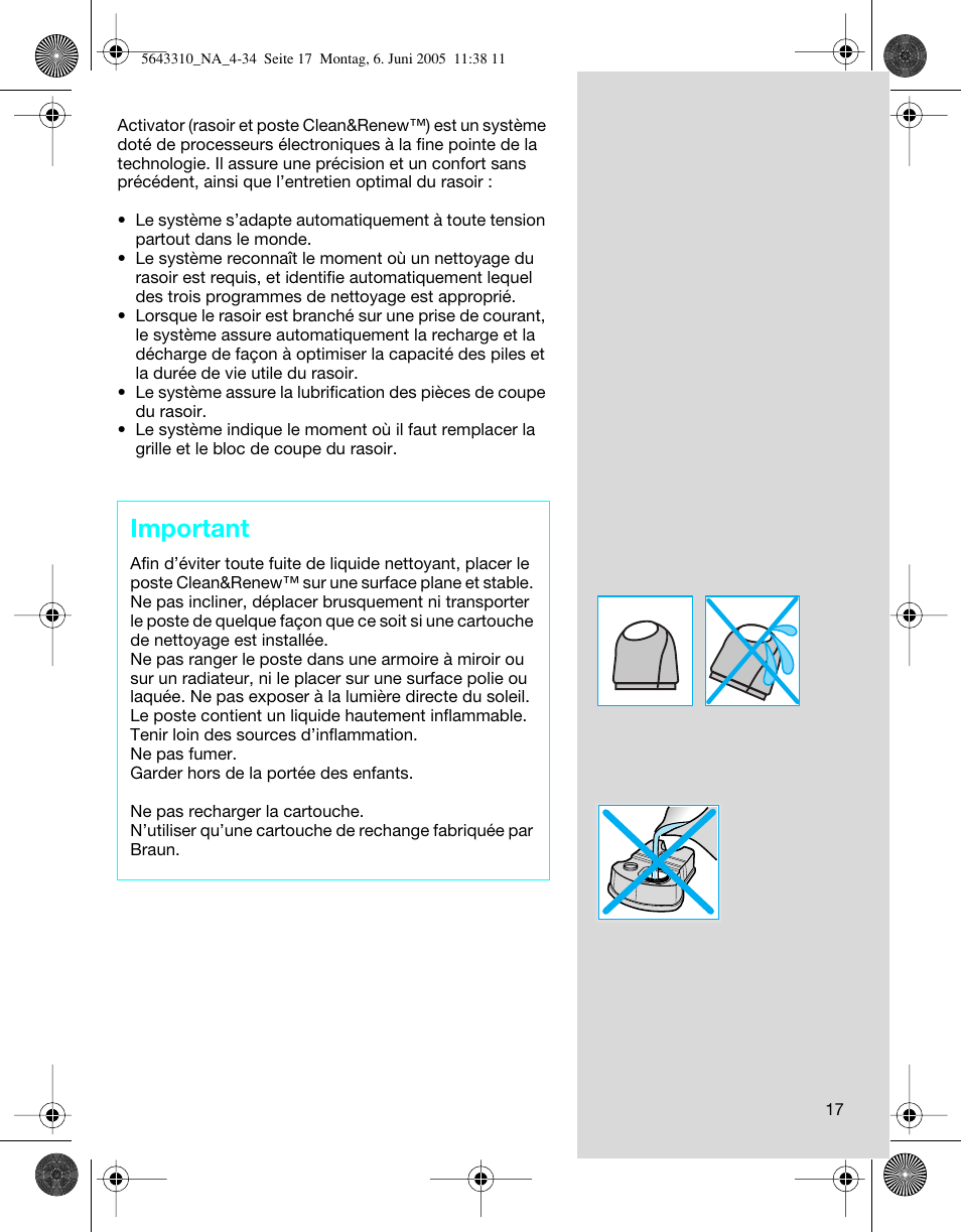 Important | Braun 8595 Activator User Manual | Page 17 / 34