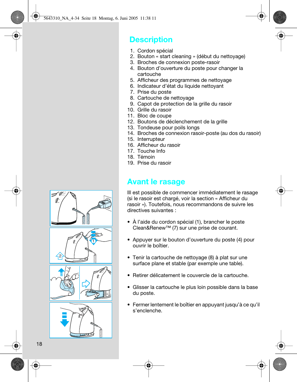 Description, Avant le rasage | Braun 8595 Activator User Manual | Page 18 / 34