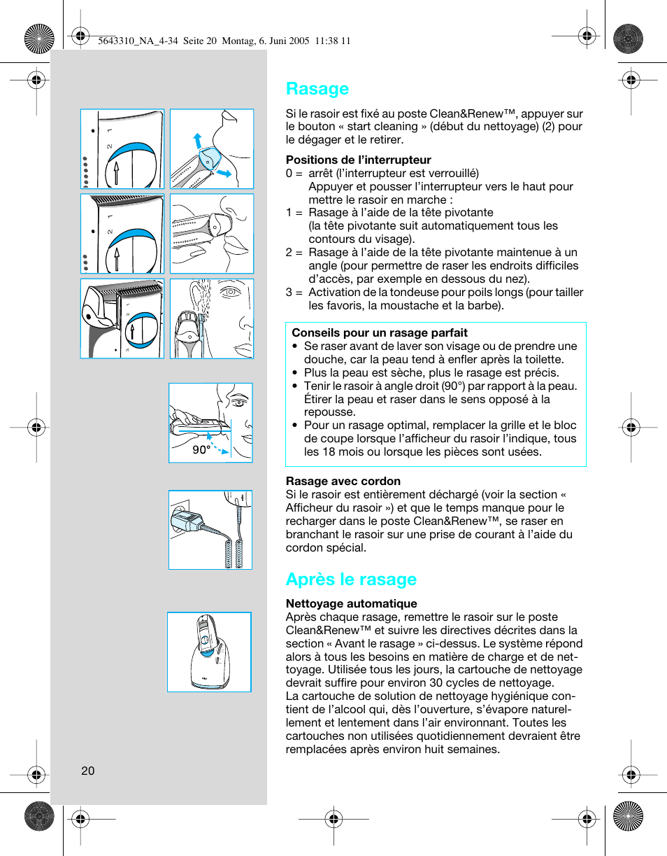 Rasage, Après le rasage | Braun 8595 Activator User Manual | Page 20 / 34