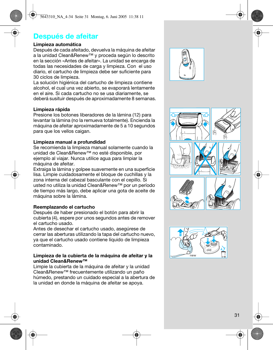 Después de afeitar | Braun 8595 Activator User Manual | Page 31 / 34