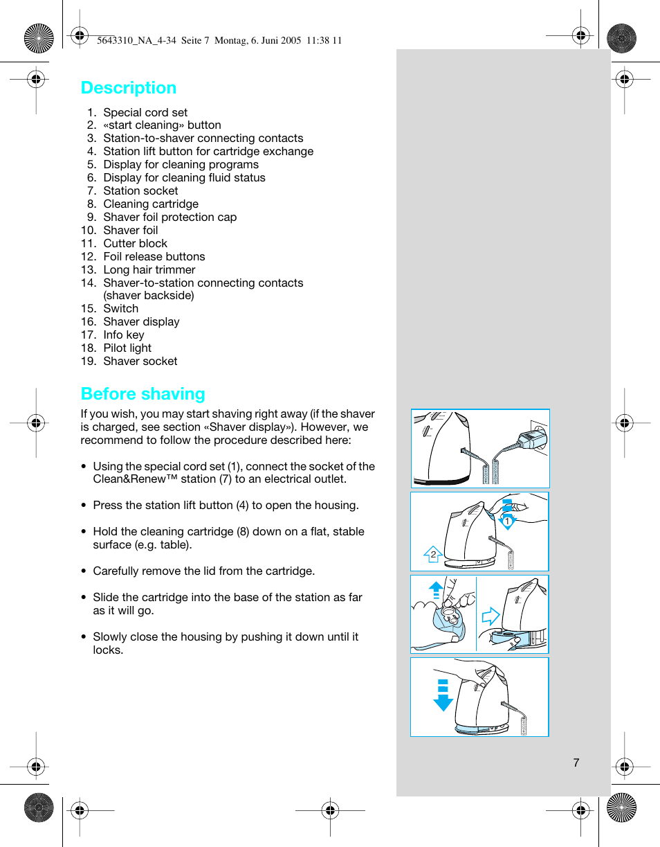 Description, Before shaving | Braun 8595 Activator User Manual | Page 7 / 34