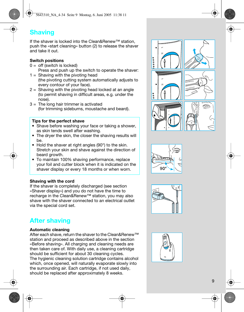 Shaving, After shaving | Braun 8595 Activator User Manual | Page 9 / 34