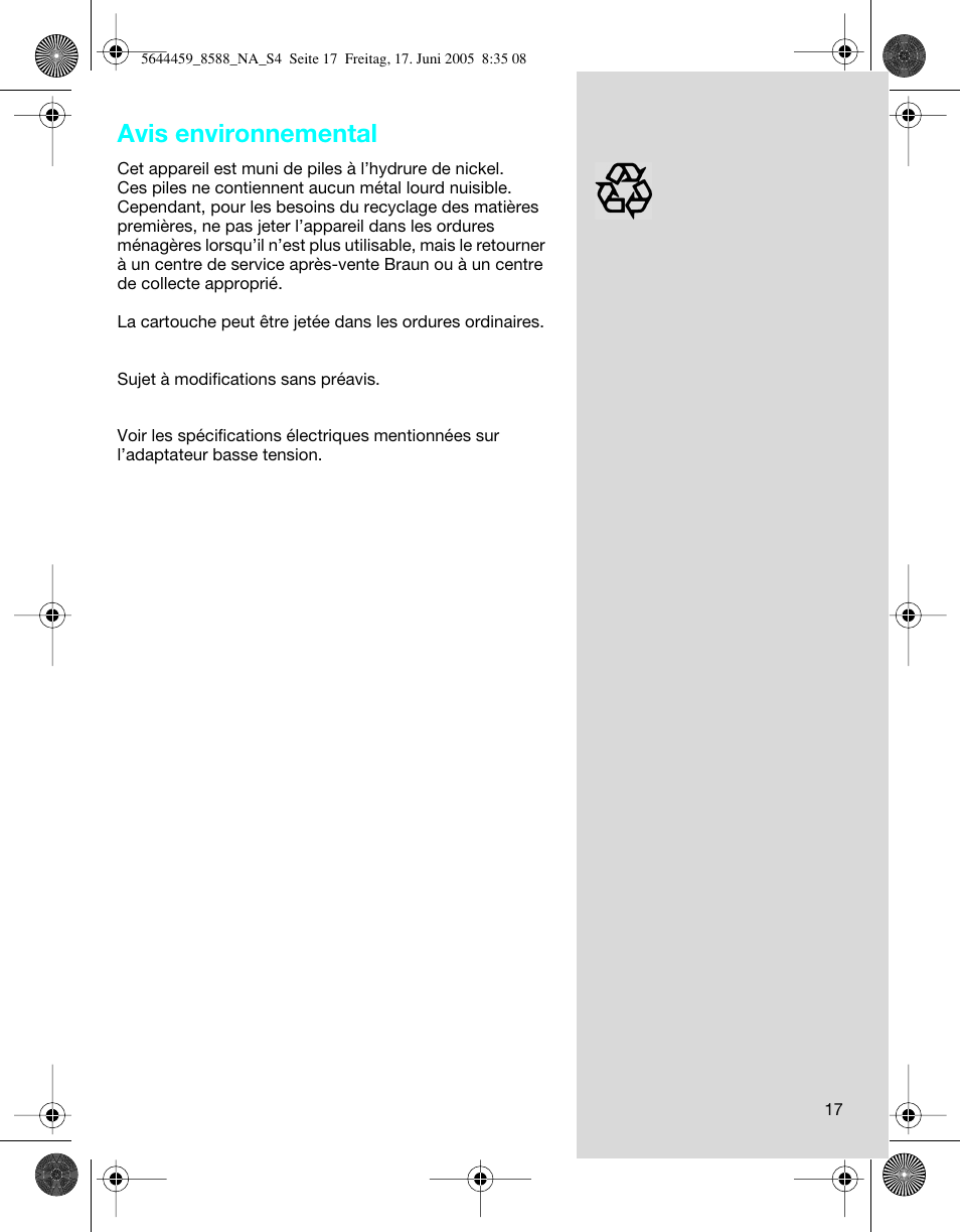 Avis environnemental | Braun 8588 Activator  EU User Manual | Page 17 / 25