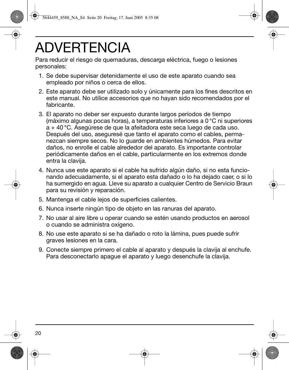 Advertencia | Braun 8588 Activator  EU User Manual | Page 20 / 25